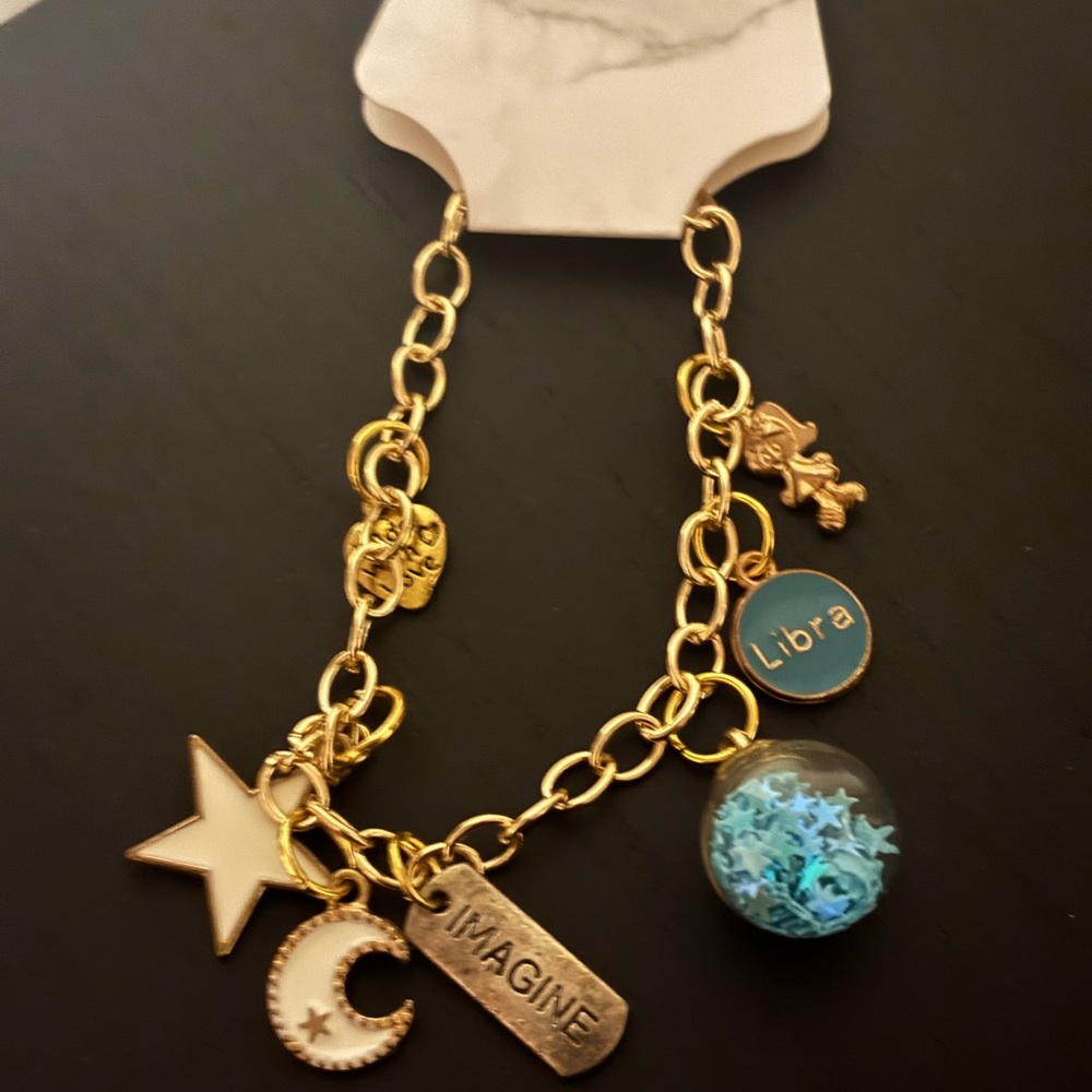 Gold Charm Bracelet with Elephant and Heart Charms